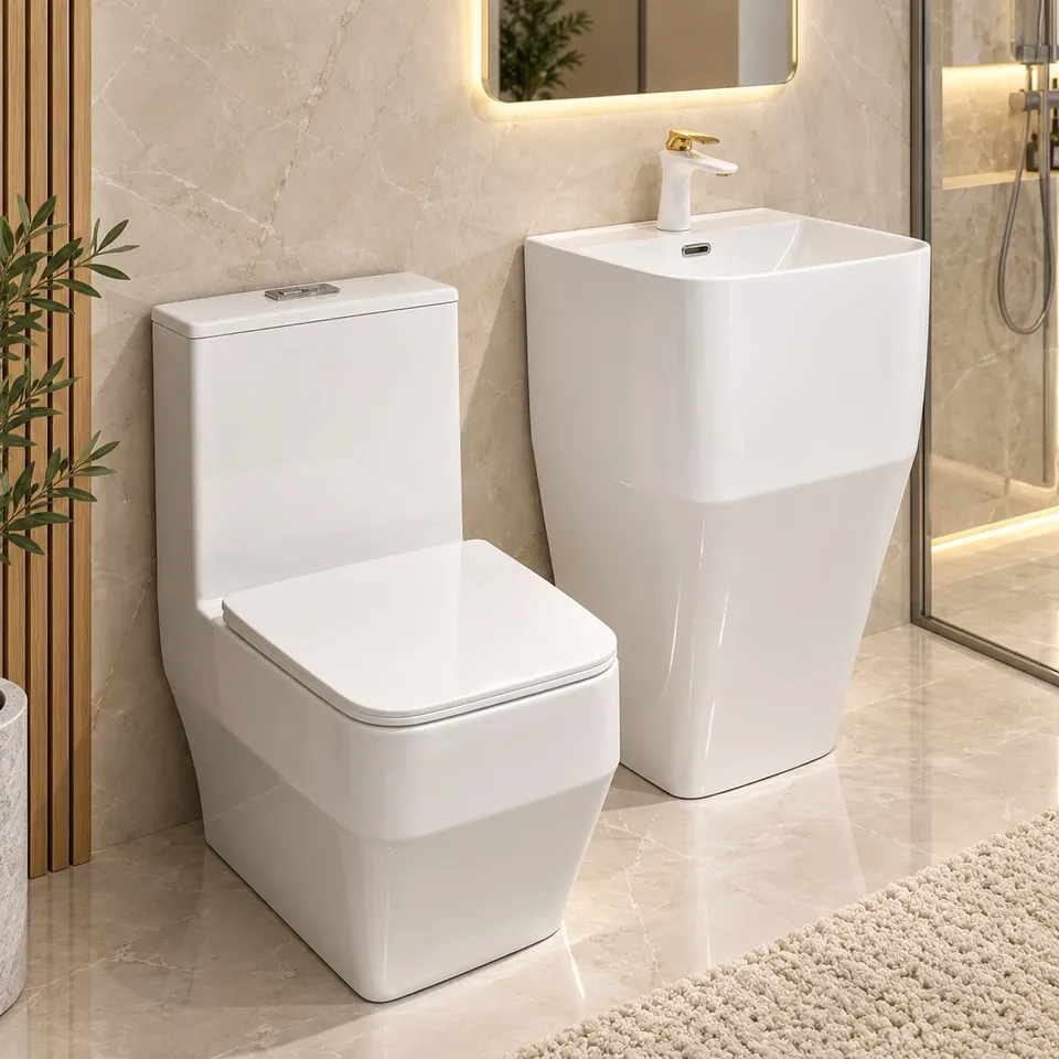 Дизайнерський унітаз та умивальник White 8752
