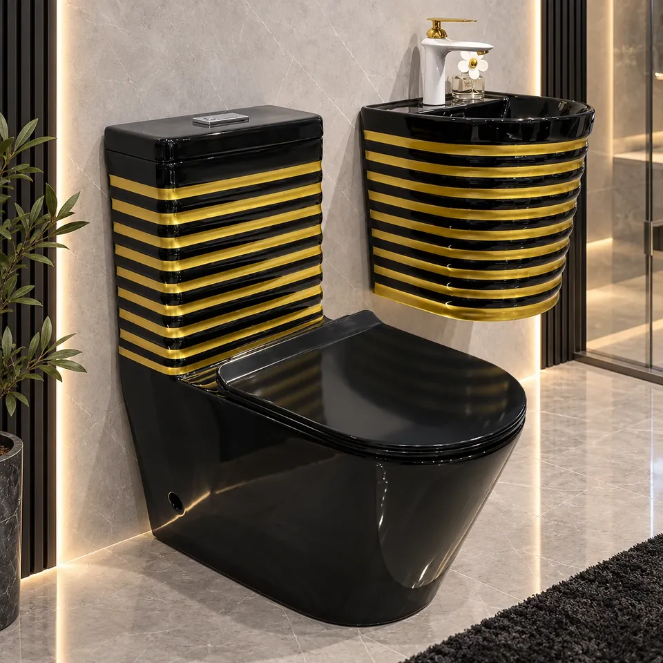 Преміальний унітаз та умивальник Black-Gold 8744