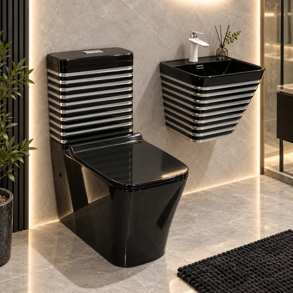 Дизайнерський унітаз та умивальник Black 8743