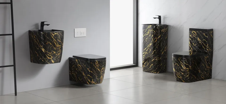 Преміальний унітаз та умивальник Black-Gold 8755