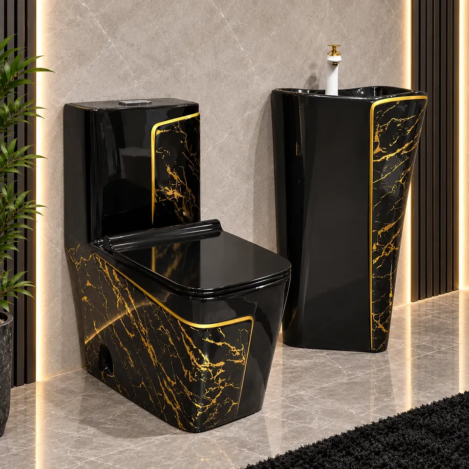 Преміальний унітаз та умивальник Black-Gold 8745